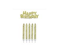 PME Candles with Happy Birthday Plaque, Gold, 1.5 x 9.1 x 17.6 cm