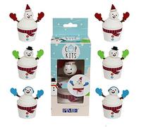 PME CUP04 Cupcake Decorating Kit with Edible Toppers, Paper, 6 Cups, Snowman