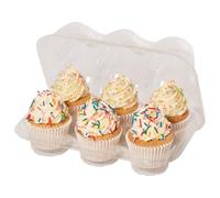 PME Pack of 9 Reusable Plastic Cupcake Container Carrier Boxes (6 cavities), Transparent/Green