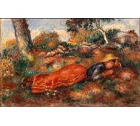 PMEFGJDPE Famous Art Picture Poster Picture Girl Lying on the Grass by Pierre Auguste Renoir Colorful Art Print for Home Decor 60x90cm