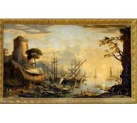 PMEFGJDPE Famous Art Picture Poster Picture Seaport At Sunset by Salvator Rosa Colorful Art Print for Home Decor 60x90cm