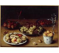 PMEFGJDPE Famous Art Picture Poster Picture Still Life of Fruit and Glass a Table Covered with Plums by Osias the Elder Beert Colorful Art Print for Home Decor 60x90cm