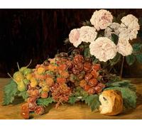 PMEFGJDPE Famous Art Picture Poster Picture Still Life with Roses Strawberries and Bread by Ferdinand Georg Waldmuller Colorful Art Print for Home Decor 60x90cm
