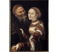 PMEFGJDPE Famous HD Canvas Art Canvas Wall Artwork Courtesan and Old Man by Lucas the Elder Cranach Classic Wall Decor for Home Decor 60x90cm