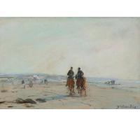 PMEFGJDPE Famous HD Canvas Art Canvas Wall Artwork Deux Cavaliers Sur La Plage by Eugene Louis Boudin Classic Wall Decor for Home Decor 60x90cm