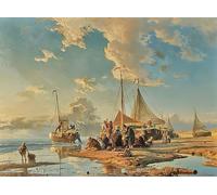 PMEFGJDPE Famous HD Canvas Art Canvas Wall Artwork Dutch Fishermen After the Catch by Achenbach Classic Wall Decor for Home Decor 60x90cm
