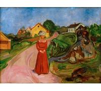 PMEFGJDPE Famous HD Canvas Art Canvas Wall Artwork Frau in Rotem Kleid by Edvard Munch Classic Wall Decor for Home Decor 60x90cm