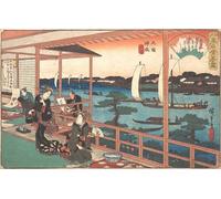 PMEFGJDPE Famous HD Canvas Art Canvas Wall Artwork Tea-house At the Willow Bridge by Ando Hiroshige Classic Wall Decor for Home Decor 60x90cm