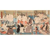 PMEFGJDPE Famous Painting Art Picture Poster Picture Fight of the Sumo Wrestlers Shitaky Beya and Hidenoyama Print by Utagawa Kunisada Colorful Art Print for Home Decor 60x90cm