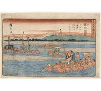 PMEFGJDPE Famous Painting Art Picture Poster Picture Kanaya Juku a Shimada by Utagawa Hiroshige Colorful Art Print for Home Decor 60x90cm