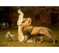 PMEFGJDPE Famous Painting Art Picture Poster Picture Una and the Lion From Spenser Faerie Queene by Briton Riviere Colorful Art Print for Home Decor 60x90cm