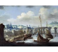 PMEFGJDPE Famous Painting Art Picture Poster Picture View of the City of Rouen the Ships Are Moored on the Banks of the Seine by Claude De Jongh Colorful Art Print for Home Decor 60x90cm