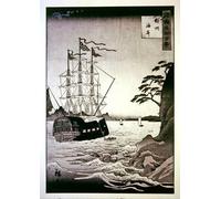 PMEFGJDPE Famous Painting HD Canvas Art Canvas Wall Artwork a Black Ship At the of Tsushima by Hiroshige Ii Classic Wall Decor for Home Decor 60x90cm