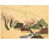 PMEFGJDPE Famous Painting HD Canvas Art Canvas Wall Artwork Flowers of a Hundred Worlds Farming Village in Spring by Kamisaka Sekka Classic Wall Decor for Home Decor 60x90cm