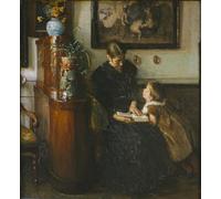 PMEFGJDPE Famous Painting HD Canvas Art Canvas Wall Artwork Mother Must Read the Artist's Wife and Child by Viggo Johansen Classic Wall Decor for Home Decor 60x90cm