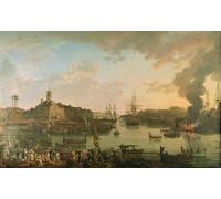 PMEFGJDPE Famous Painting HD Canvas Art Canvas Wall Artwork View of the Port of Brest From the Covered Docks inby Jean Francois Hue Classic Wall Decor for Home Decor 60x90cm