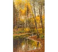PMEFGJDPE Famous Painting Pictures Paintings Canvas Prints P.mönsted Birch Forest in the Autumn Light by Peder Monsted Wall Art Graffiti for Home Decor 60x90cm