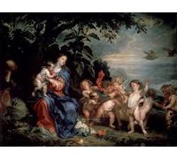 PMEFGJDPE Famous Painting Pictures Paintings Canvas Prints Rest on the Flight Into Egypt Virgin with Partridges by Van Dyck Wall Art Graffiti for Home Decor 60x90cm