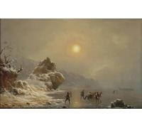 PMEFGJDPE Famous Painting Poster Wall Decor Art Print Images a Winter Landscape with Hunters on the Ice by Achenbach Animal Posters for Home Decor 60x90cm