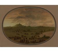 PMEFGJDPE Famous Painting Poster Wall Decor Art Print Images Bivouac of a Sioux War Party At Sunrise by George Catlin Animal Posters for Home Decor 60x90cm