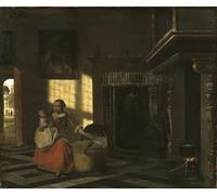 PMEFGJDPE Famous Painting Poster Wall Decor Art Print Images Interior with a Mother Close to a Cradle by Pieter De Hooch Animal Posters for Home Decor 60x90cm