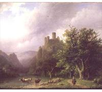 PMEFGJDPE Famous Painting Print Artwork Premium Artwork a River Landscape with a Ruined Castle by Barend Cornelis Koekkoek Modern Canvas for Home Decor 60x90cm