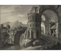 PMEFGJDPE Famous Painting Print Artwork Premium Artwork Architectural Fantasy Ruin of Antique Bridge by Robert Adam Modern Canvas for Home Decor 60x90cm