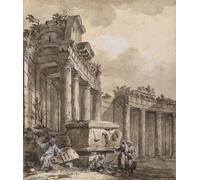 PMEFGJDPE Famous Painting Print Artwork Premium Artwork Figures Near a Ruined Colonnade by Charles Louis Clerisseau Modern Canvas for Home Decor 60x90cm
