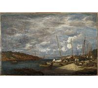 PMEFGJDPE Famous Painting Print Artwork Premium Artwork Fishing Boats At the Dock Douarnenez by Eugene Louis Boudin Modern Canvas for Home Decor 60x90cm