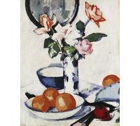 PMEFGJDPE Famous Painting Print Artwork Premium Artwork Pink and Tangerine Roses in Aand White Beaker Vase by Samuel John Peploe Modern Canvas for Home Decor 60x90cm