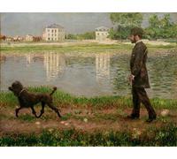 PMEFGJDPE Famous Painting Print Artwork Premium Artwork Richard and his dog Dick at Petit Gennevilliers by Gustave Caillebotte Modern Canvas for Home Decor 60x90cm
