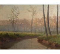 PMEFGJDPE Famous Painting Print Artwork Premium Artwork River Landscape At Dawn by Lucien Foller Modern Canvas for Home Decor 60x90cm
