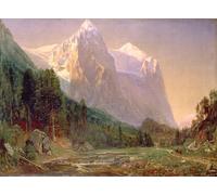 PMEFGJDPE Famous Painting Print Artwork Premium Artwork Sunrise on the Wetterhorn by Worthington Whittredge Modern Canvas for Home Decor 60x90cm