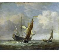 PMEFGJDPE Famous Painting Print Artwork Premium Artwork Two Small Vessels and a Dutch Man of War in a Breeze by Willem Van De Velde the Younger Modern Canvas for Home Decor 60x90cm