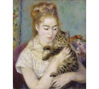 PMEFGJDPE Famous Painting Print Artwork Premium Artwork Woman with a Cat by Pierre Auguste Renoir Modern Canvas for Home Decor 60x90cm