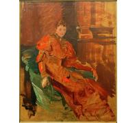 PMEFGJDPE Famous Pictures Paintings Canvas Prints Lady in Red Dress on Green Armchair by Curt Herrmann Wall Art Graffiti for Home Decor 60x90cm