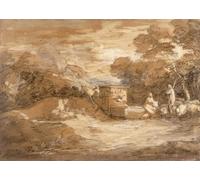 PMEFGJDPE Famous Pictures Paintings Canvas Prints Mountain Landscape with Figures Sheep and Fountain by Gainsborough Wall Art Graffiti for Home Decor 60x90cm