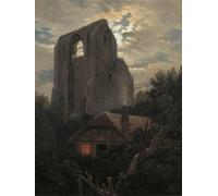 PMEFGJDPE Famous Pictures Paintings Canvas Prints Ruins of the Eldena Monastery with Cottage Near Greifswald in Moonlight by Carl Gustav Carus Wall Art Graffiti for Home Decor 60x90cm