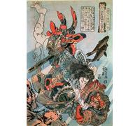 PMEFGJDPE Famous Pictures Paintings Canvas Prints Tameijiro Dan Shogo Grappling with an Adversary Under Water by Utagawa Kuniyoshi Wall Art Graffiti for Home Decor 60x90cm