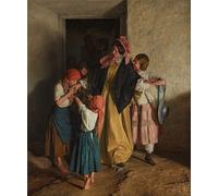 PMEFGJDPE Famous Pictures Paintings Canvas Prints the Farewell of the Godmother After the Confirmation by Ferdinand Georg Waldmuller Wall Art Graffiti for Home Decor 60x90cm