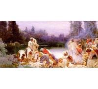 PMEFGJDPE Famous Pictures Paintings Canvas Prints Washerwomen At the River's Edge Enric Serra Auque Wall Art Graffiti for Home Decor 60x90cm