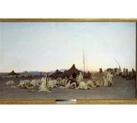 PMEFGJDPE Famous Poster Wall Decor Art Print Images Evening Prayer in the Sahara Desert by Gustave Guillaumet Animal Posters for Home Decor 60x90cm