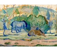 PMEFGJDPE Famous Poster Wall Decor Art Print Images Horses At Pasture Horses in a Landscape by Marc Animal Posters for Home Decor 60x90cm