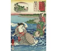 PMEFGJDPE Famous Poster Wall Decor Art Print Images Kume Sennin Falls Into a River At the Sight of a Woman Crouching on a Rock Station by Utagawa Kuniyoshi Animal Posters for Home Decor 60x90cm