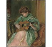 PMEFGJDPE Famous Print Artwork Premium Artwork Femme À La Guitare by Pierre Auguste Renoir Modern Canvas for Home Decor 60x90cm