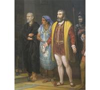 PMEFGJDPE Famous Print Artwork Premium Artwork Hernan Cortes La Malinche and Bartolome De Las Casas by Juan Ortega Modern Canvas for Home Decor 60x90cm