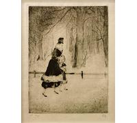 PMEFGJDPE Famous Print Artwork Premium Artwork Lady with Child in the Tiergarten by Lesser Ury Modern Canvas for Home Decor 60x90cm