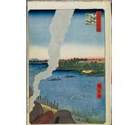 PMEFGJDPE Famous Print Artwork Premium Artwork One Hundred Celebres of Edo Kilns and the Hashiba Ferry on the Sumida River by Utagawa Hiroshige Modern Canvas for Home Decor 60x90cm