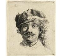 PMEFGJDPE Famous Print Artwork Premium Artwork Self-portrait wearing A soft cap: full face, head only by Rembrandt van Rijn Modern Canvas for Home Decor 60x90cm