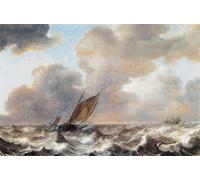 PMEFGJDPE Famous Print Artwork Premium Artwork Ships in a Strong Wind by Jan Porcellis Modern Canvas for Home Decor 60x90cm